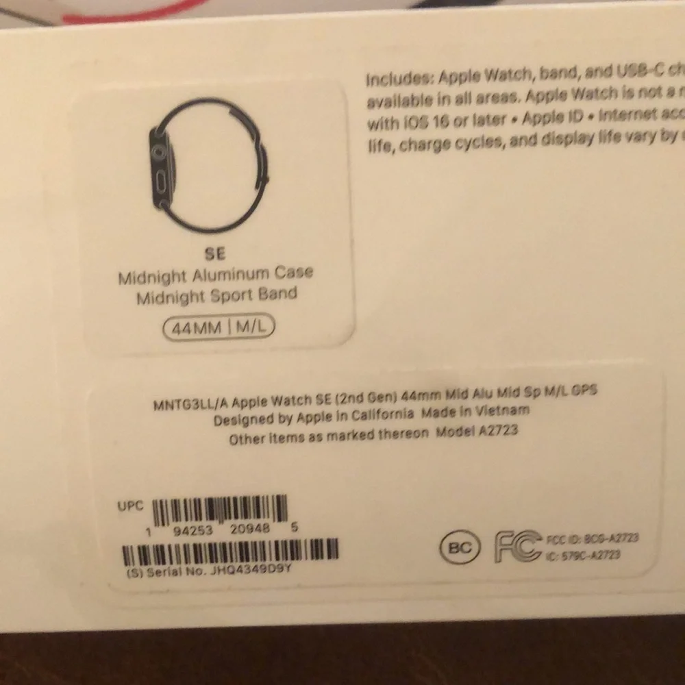 APPLE WATCH • MIDNIGHT ALUMINUM CASE • 44mm •NWT